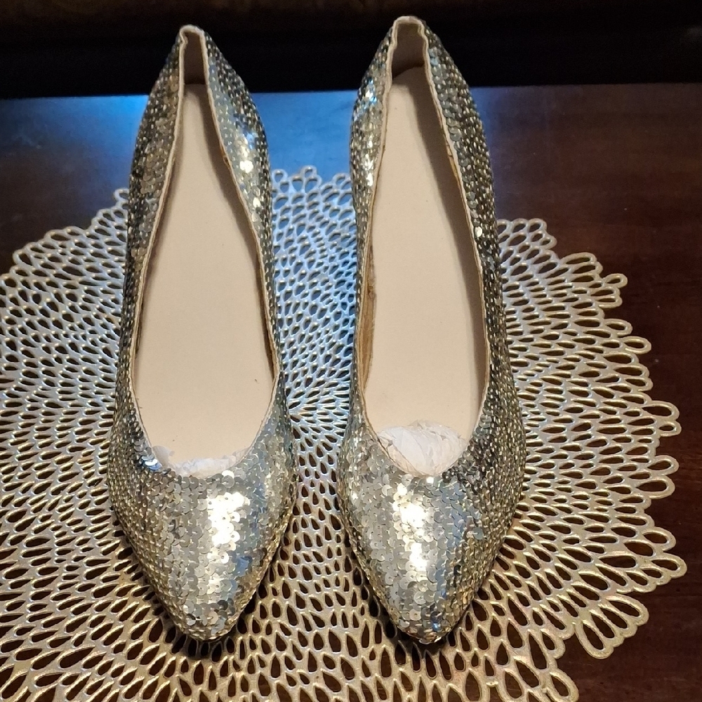 Elegant Silver Sequin Women's Shoes